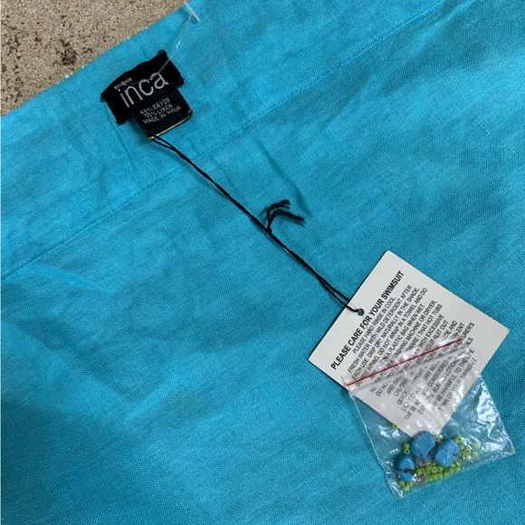 NWT Turquoise Beaded Sarong Swimsuit Beach Cover Up Bathing Suit Bikini Wrap OBO - Picture 4 of 10